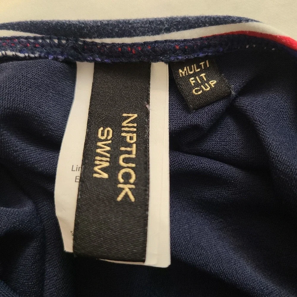 Niptuck Swim Womens Tankini Swimsuit Top Navy Red Stripe Multi Fit Cup Size 6 - Picture 5 of 9